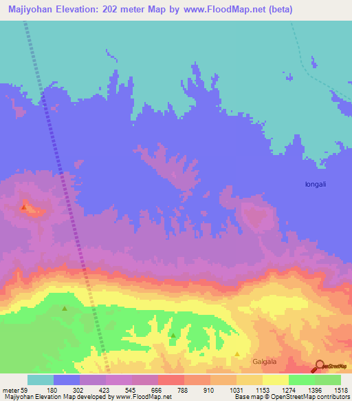 Majiyohan,Somalia Elevation Map
