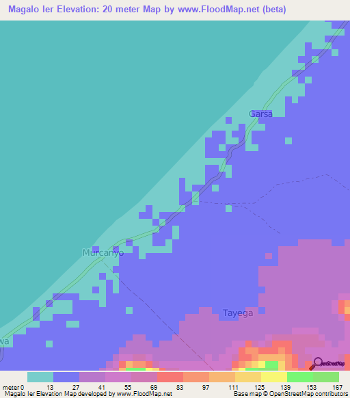 Magalo Ier,Somalia Elevation Map