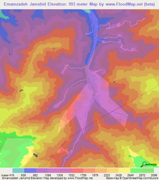 Emamzadeh Jamshid,Iran Elevation Map
