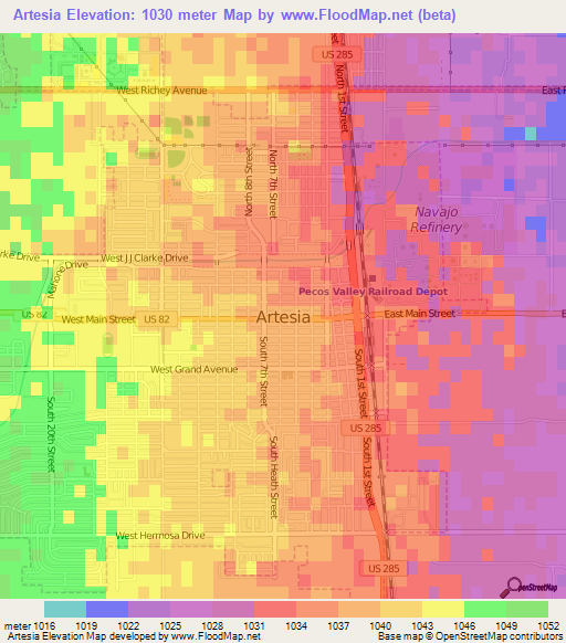 Elevation of Artesia,US Elevation Map, Topography, Contour