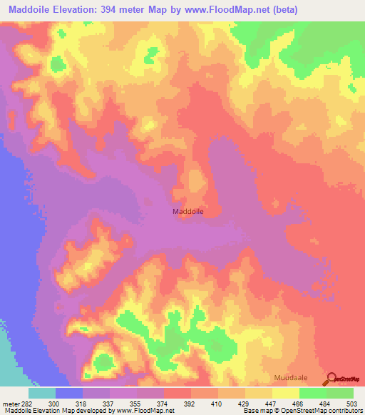 Maddoile,Somalia Elevation Map