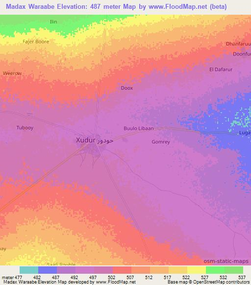 Madax Waraabe,Somalia Elevation Map