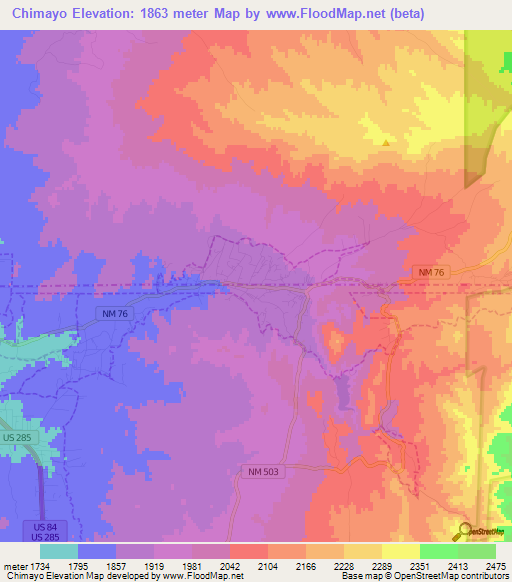 Elevation of Chimayo,US Elevation Map, Topography, Contour