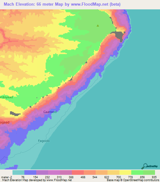 Mach,Somalia Elevation Map