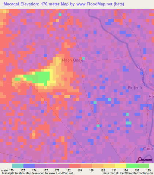 Macaqal,Somalia Elevation Map