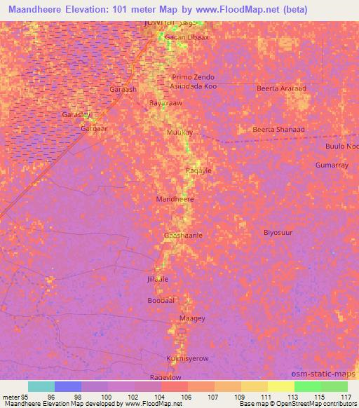 Maandheere,Somalia Elevation Map