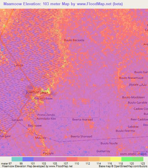 Maamoow,Somalia Elevation Map