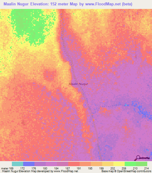 Maalin Nugur,Somalia Elevation Map