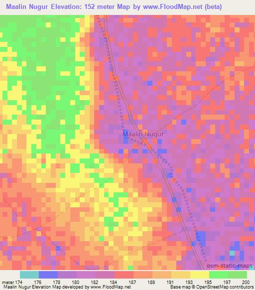 Maalin Nugur,Somalia Elevation Map