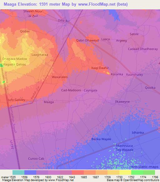 Maaga,Somalia Elevation Map