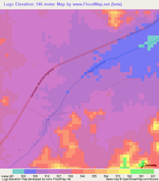 Lugo,Somalia Elevation Map