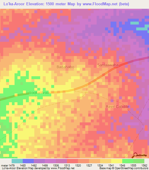 Lo'ka-Aroor,Somalia Elevation Map