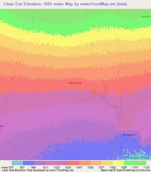 Liban Esa,Somalia Elevation Map