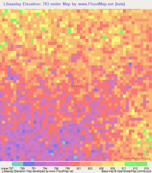 Libaaxley,Somalia Elevation Map