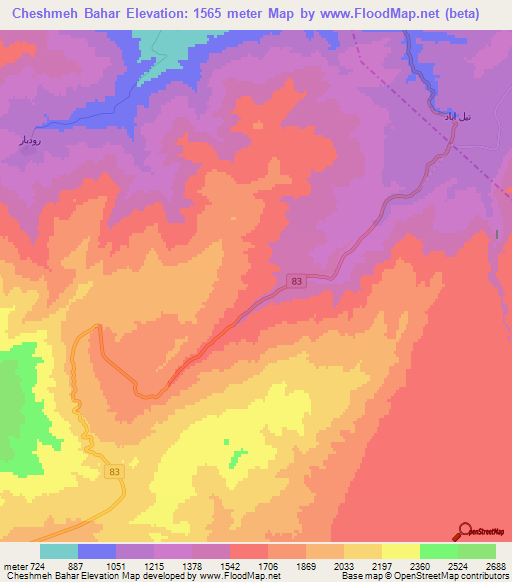 Cheshmeh Bahar,Iran Elevation Map