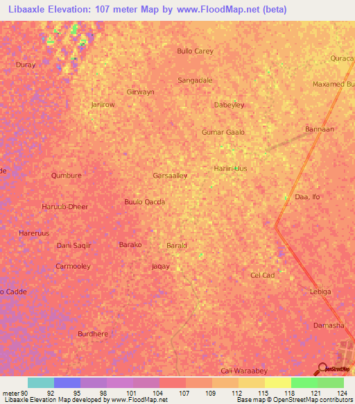 Libaaxle,Somalia Elevation Map