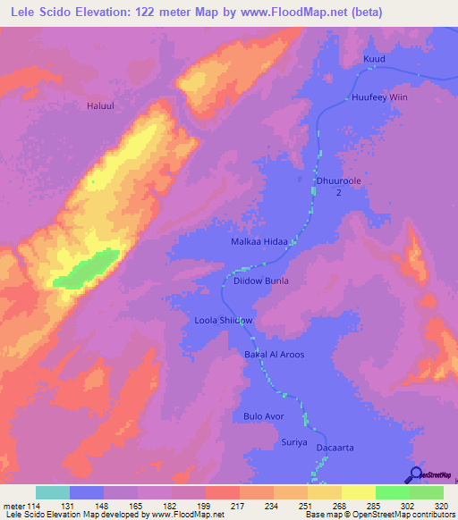 Lele Scido,Somalia Elevation Map