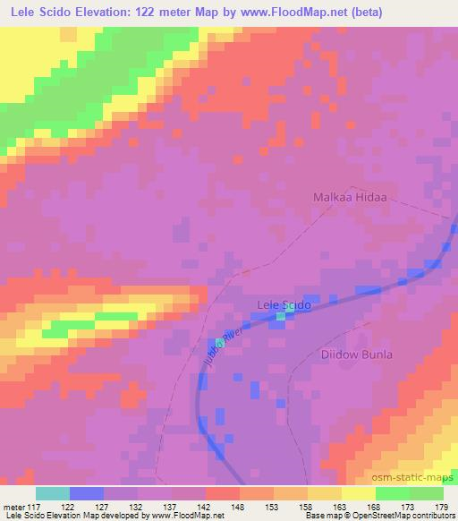 Lele Scido,Somalia Elevation Map