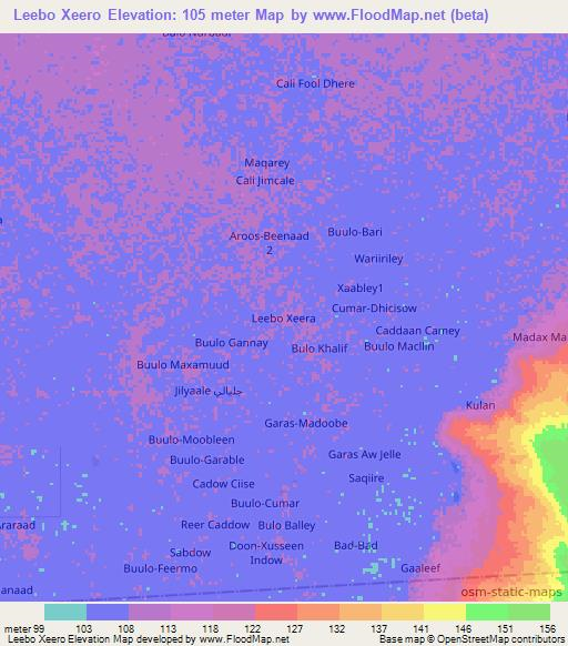 Leebo Xeero,Somalia Elevation Map