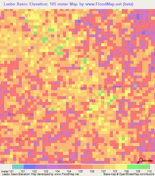 Leebo Xeero,Somalia Elevation Map