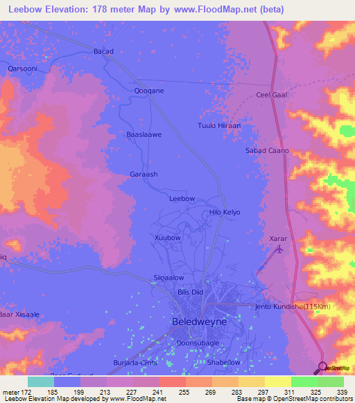 Leebow,Somalia Elevation Map