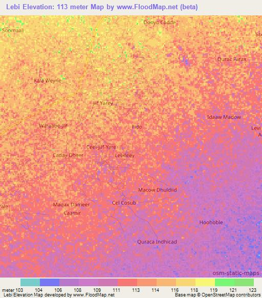 Lebi,Somalia Elevation Map