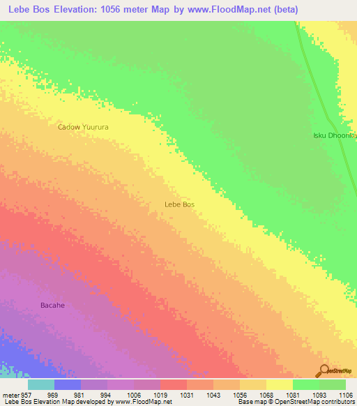 Lebe Bos,Somalia Elevation Map