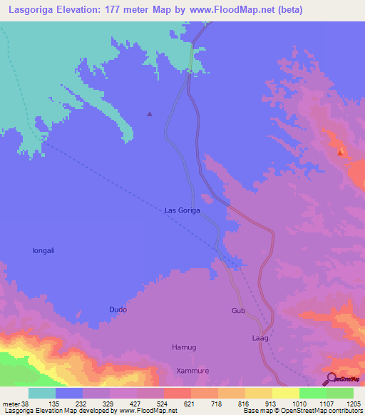 Lasgoriga,Somalia Elevation Map