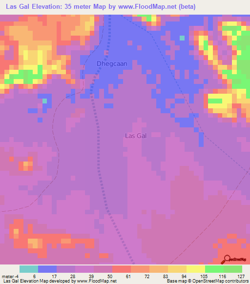 Las Gal,Somalia Elevation Map