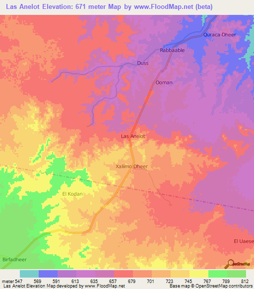 Las Anelot,Somalia Elevation Map
