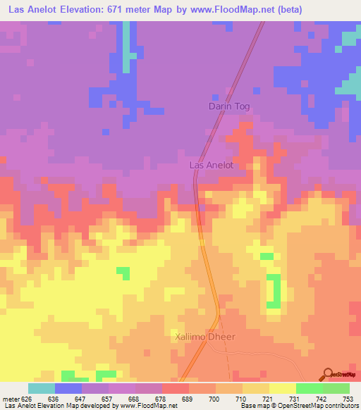 Las Anelot,Somalia Elevation Map