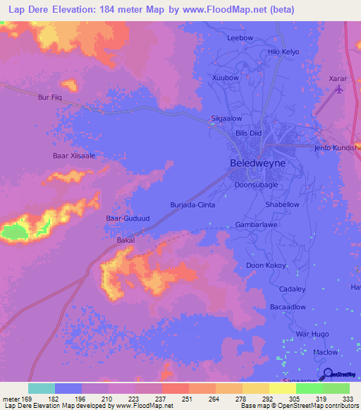 Lap Dere,Somalia Elevation Map