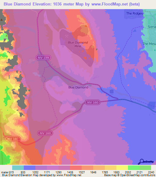 Blue Diamond,US Elevation Map