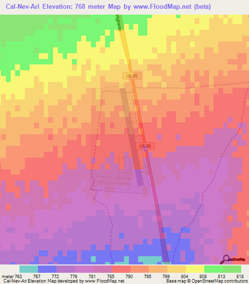 Elevation of CalNevAri,US Elevation Map, Topography, Contour