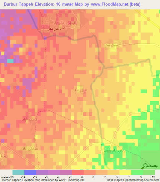 Burbur Tappeh,Iran Elevation Map