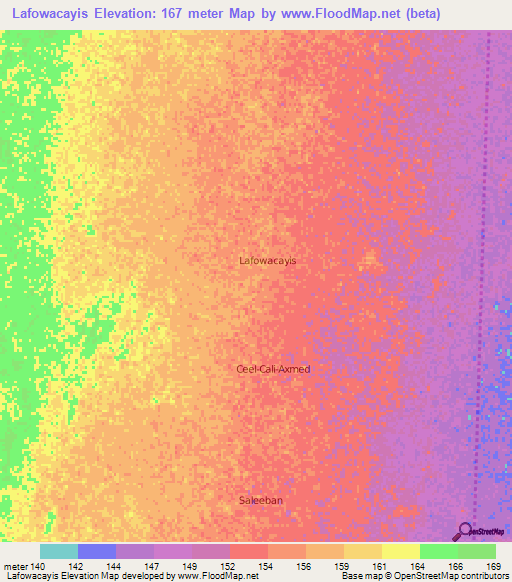 Lafowacayis,Somalia Elevation Map
