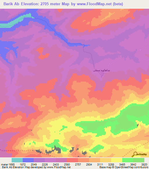 Barik Ab,Iran Elevation Map