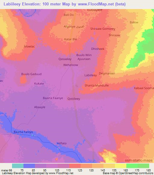 Labiileey,Somalia Elevation Map