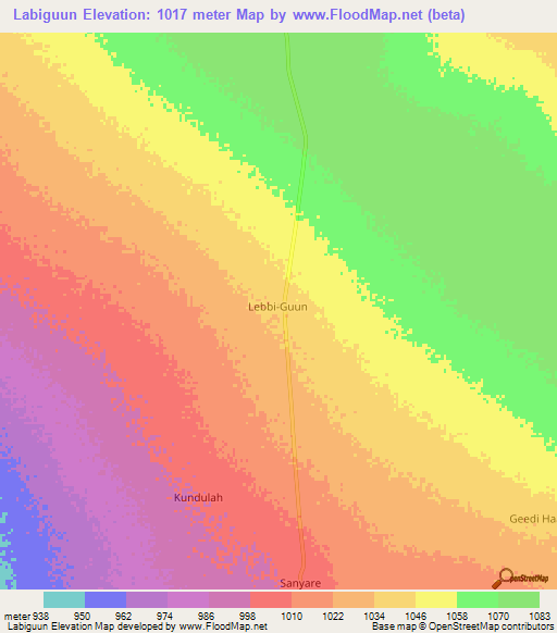 Labiguun,Somalia Elevation Map