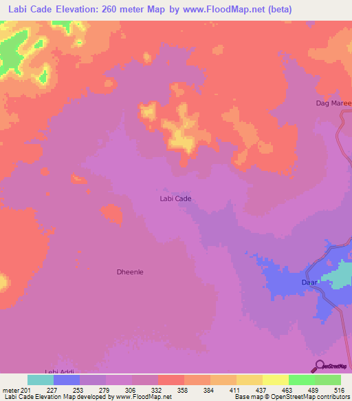 Labi Cade,Somalia Elevation Map