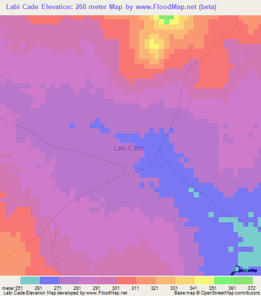 Labi Cade,Somalia Elevation Map