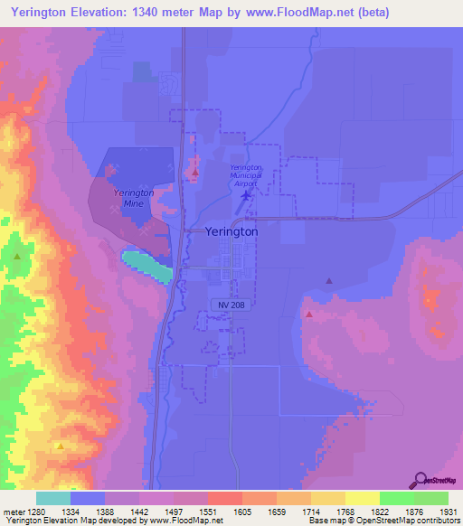 Elevation of Yerington,US Elevation Map, Topography, Contour