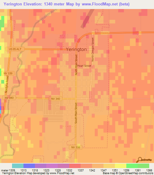 Elevation of Yerington,US Elevation Map, Topography, Contour