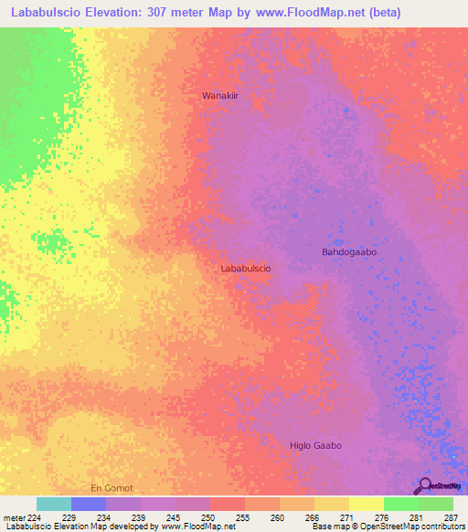 Lababulscio,Somalia Elevation Map