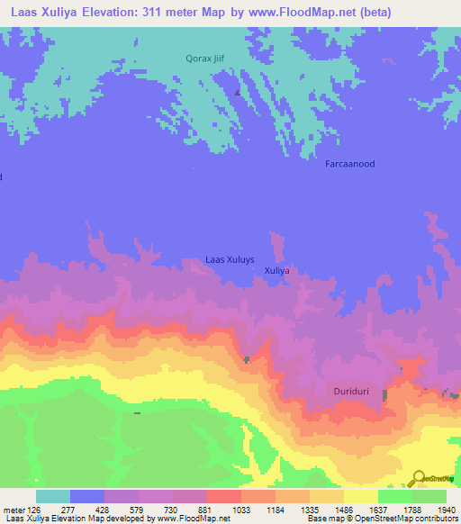 Laas Xuliya,Somalia Elevation Map