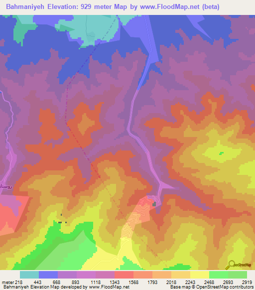 Bahmaniyeh,Iran Elevation Map