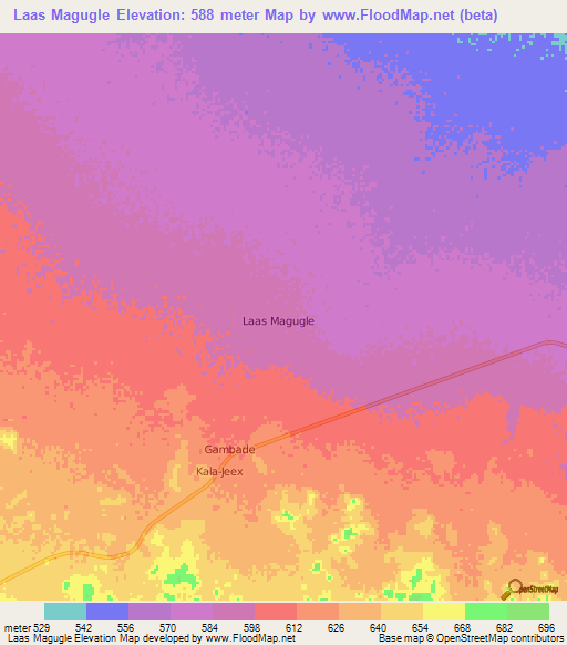 Laas Magugle,Somalia Elevation Map