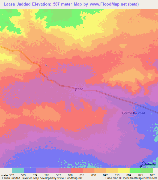 Laasa Jaddad,Somalia Elevation Map