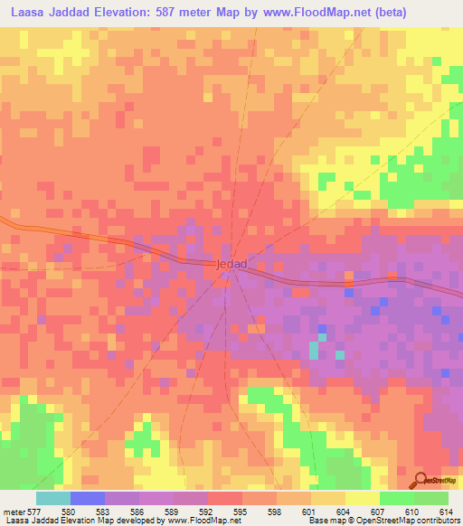 Laasa Jaddad,Somalia Elevation Map