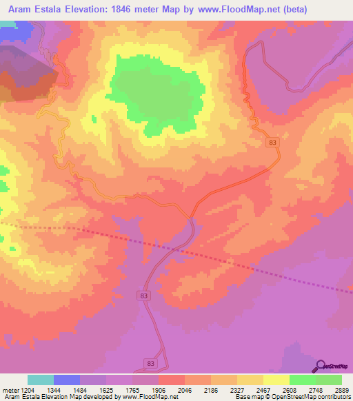 Aram Estala,Iran Elevation Map